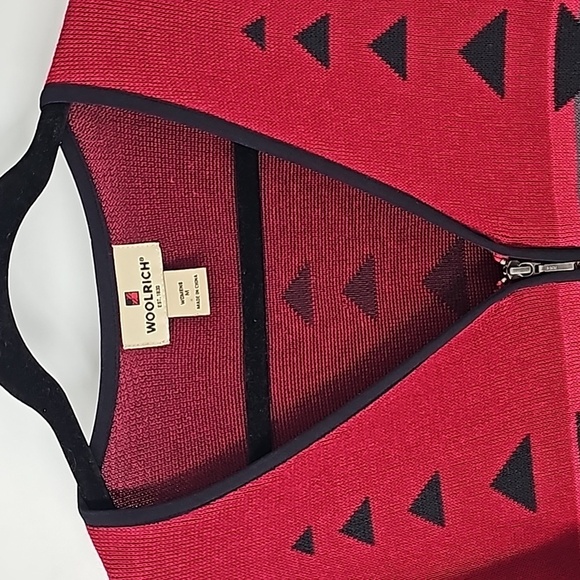 Woolrich Elegant Ruby Red Aztec Design Zip Front Sweater - Picture 5 of 16